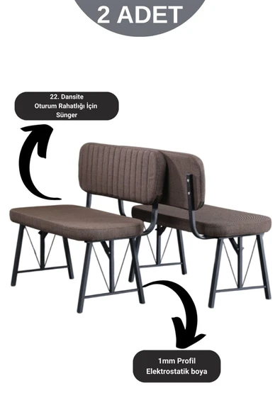 Elfin 70x110cm Sabit Bendir, Yemek Masası, Yemek Masası Takımı, 2 Kahverengi Benchli - Resim 3
