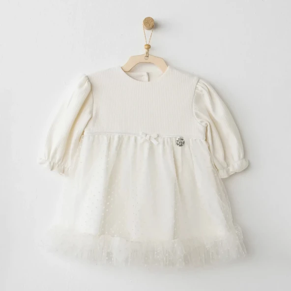 Lenaca Baby Bow Bliss Elbise Ekru ürün görseli 1