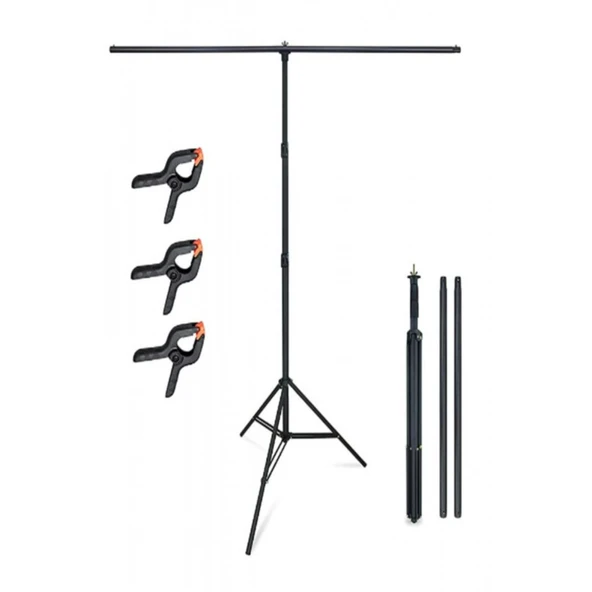T Fon Standı (1.5x2 M)+ 3 Adet Fon Mandalı Dijital Fotoğraf Çerçeveleri Siyah