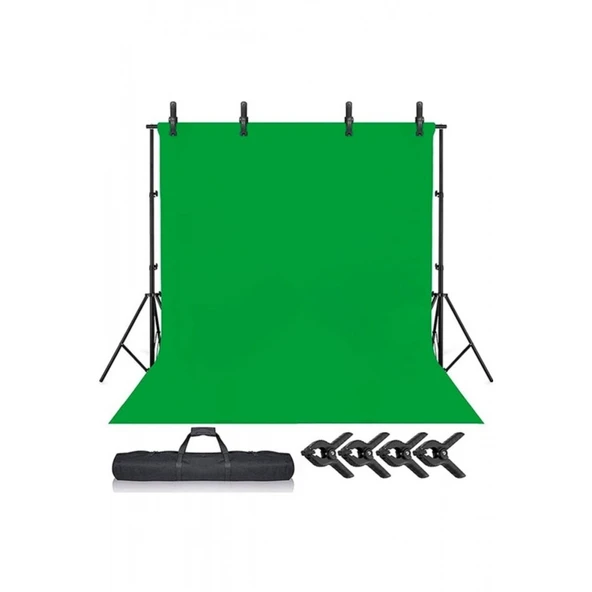 Chromakey Green Screen Greenbox Yeşil Fon Perde(2 X4m)+fon Standı