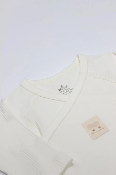 Lenaca Organic Modal Flying Balloons Kruvaze Uzun Kol Body Bs17121 Ekru - Resim 4