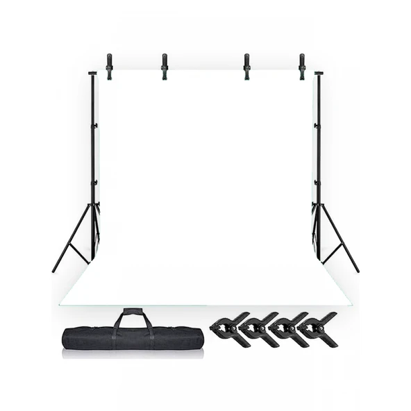 white Screen beyaz  Fon Perde ( 2x3m) + fon standı