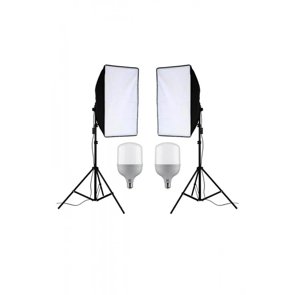 Ikili Softbox Seti ( 50x70 Cm) Lambalı Toplam 9000 Lümen