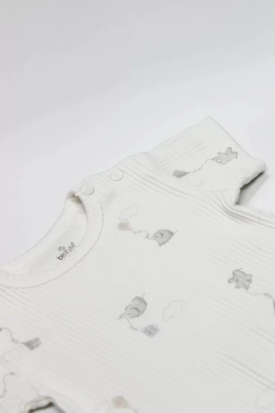 Lenaca Bistyle Flying Elephant Yarım Kol 2'li Body 17116 Ekru Gri - Resim 2