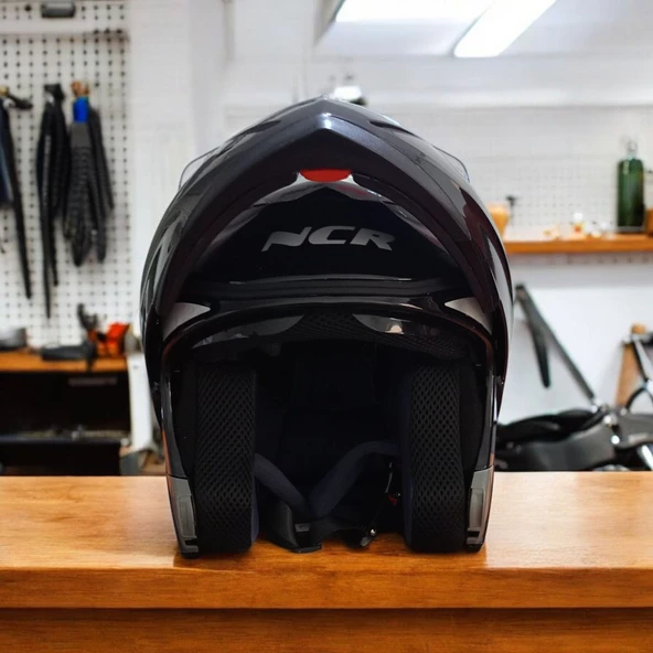 NCR-158 ÇENE AÇILIR GÖZLÜKLÜ E-CE BELGELİ KASK PARLAK SİYAH - Resim 3