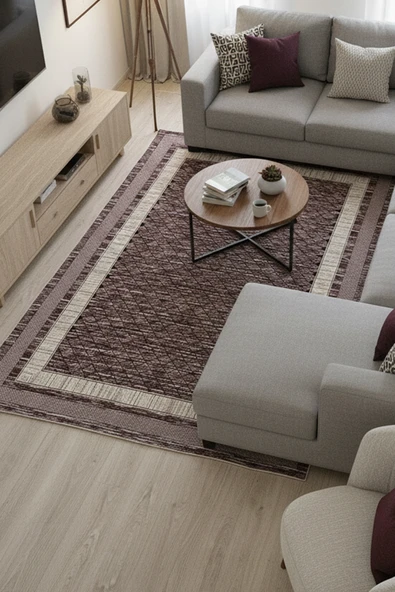 Kilim Savan Çift Taraflı Modern Yıkanabilir Pamuklu Dokuma 1.Kalite 2x3 Metre Çizgili Bordo - 2