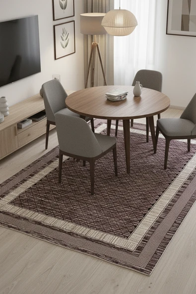 Kilim Savan Çift Taraflı Modern Yıkanabilir Pamuklu Dokuma 1.Kalite 2x3 Metre Çizgili Bordo - 3