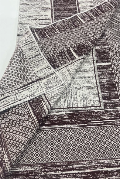 Kilim Savan Çift Taraflı Modern Yıkanabilir Pamuklu Dokuma 1.Kalite 2x3 Metre Çizgili Bordo - 4