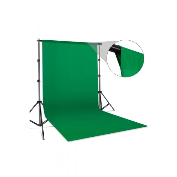 Chromakey - Green Screen - Greenbox Yeşil Fon Perde (2x2 M) + Fon Standı