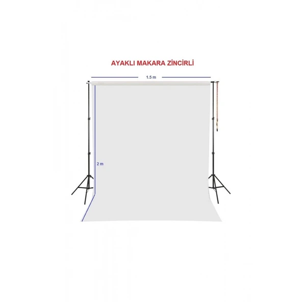 White Screen Beyaz Fon Perde (1.5x2m) Ayaklı Makara Zincirli