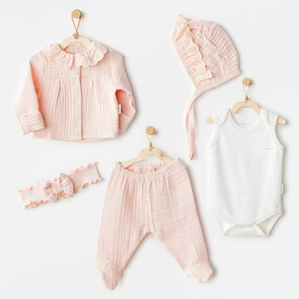 Lenaca Natural Gift Müslin 5'li Hastane Çıkışı Salmon ürün görseli