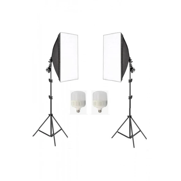 Ikili Softbox Seti 50x70cm Lambalı Toplam 9000 Lümen