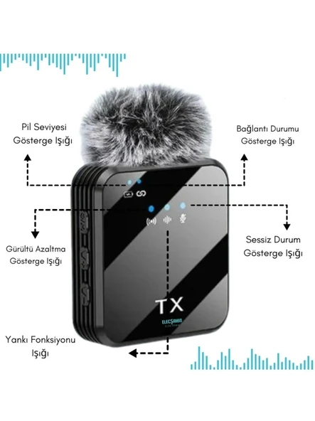 Yüksek Kalite Profesyonel 3 In 1 Kablosuz Taşınabilir Yaka Mikrofonu Tüylü - Resim 2