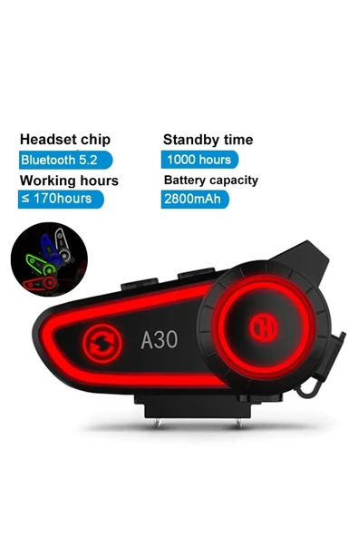 A30 Motosiklet Kask Kulaklık Intercom Işıklı 2 Eşleşme Özellikli ürün görseli