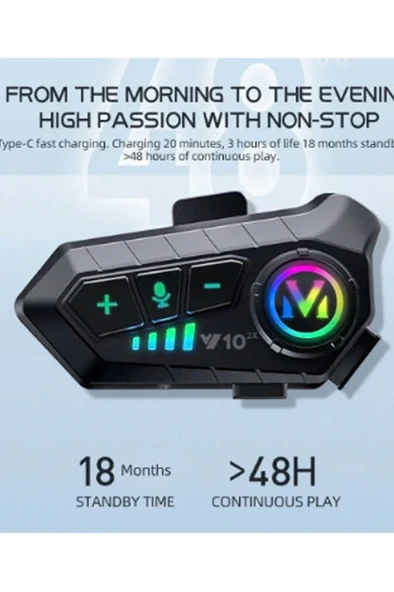 ﻿y10 2x Motosiklet Kask İntercom Çift Eşleşme Rgb Işıklı Bluetooth Kulaklık 5,3 - Resim 3