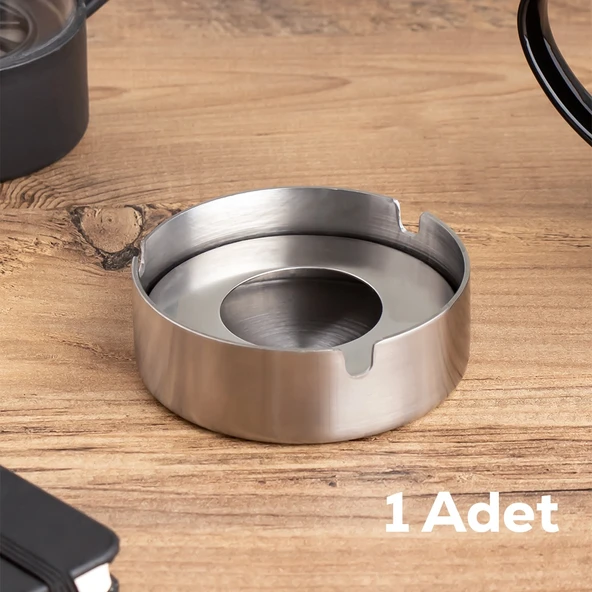 Porsima TE-136 Paslanmaz Çelik Metal Kül Tablası Küllük - Kapaklı Rüzgar Geçirmez Küllük ürün görseli 1