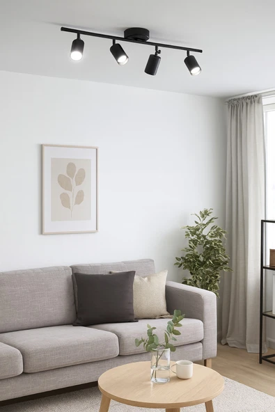 LEGACY Spoti 4'Lü Siyah Renk (BEYAZ IŞIK) Modern Tasarım Salon - Mutfak - Banyo Spot Ledli Sıralı Avize - Resim 3