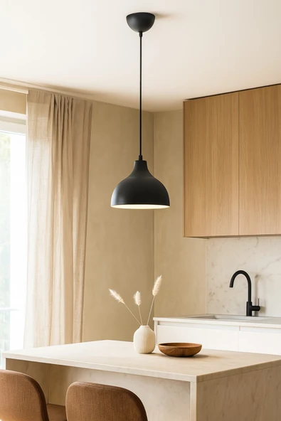 LEGACY Rima Siyah içi Beyaz Renk Modern Tasarım Metal Sıvama Mutfak - Cafe - Salon - Hol Tekli Sarkıt Avize ürün görseli