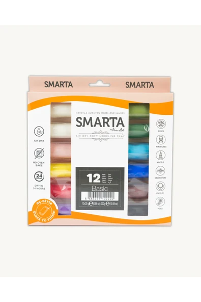 Smarta 12'li Hava İle Kuruyan Modelleme Hamuru Seti (25G X 12 ADET)