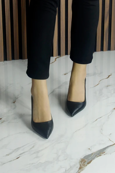 Erkan Saçmacı Suzanna Siyah Hakiki Dana Derisi Sivri Burun Klasik İnce Topuklu Ayakkabı - 4