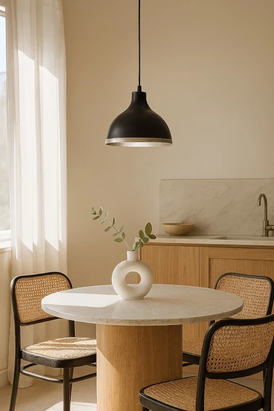 LEGACY Rima Siyah içi Gümüş Renk Modern Tasarım Metal Sıvama Mutfak - Cafe - Salon - Hol Tekli Sarkıt Avize ürün görseli