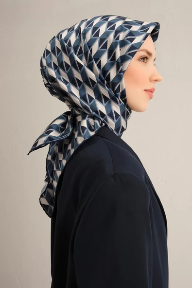 Geometrik Desenli Sura Saf İpek Eşarp - 9309 - Resim 4