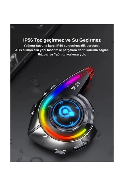 Y21 Rgb Işık Efektli Intercom Bluetooth Motosiklet Kask Kulaklığı Intercom Kulaklık - Resim 5