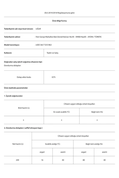 Uğur UDD 365 T D/S R63 C Enerji Sınıfı 249 Lt Sandık Tipi Derin Dondurucu - 3