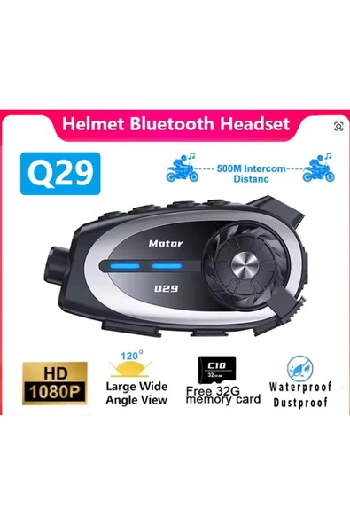 Q29 Motosiklet Kask Bluetooth Kulaklık Eşleşmeli 1080p Kamera Geniş Açı Su Geçirmez Intercom - 6