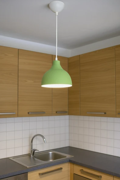 LEGACY Rima Yeşil içi Beyaz Renk Modern Tasarım Metal Sıvama Mutfak - Cafe - Salon - Hol Tekli Sarkıt Avize ürün görseli