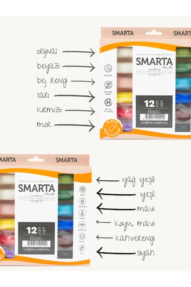 Smarta 12'li Hava İle Kuruyan Modelleme Hamuru Seti (25G X 12 ADET) - 3