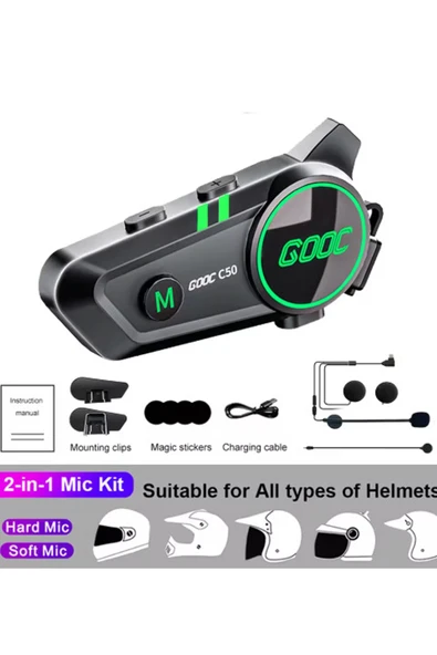 C50 2x Motosiklet Intercom Kask Kulaklık 1000 Mah Rgb Işıklı Çift Eşleşme ürün görseli 1