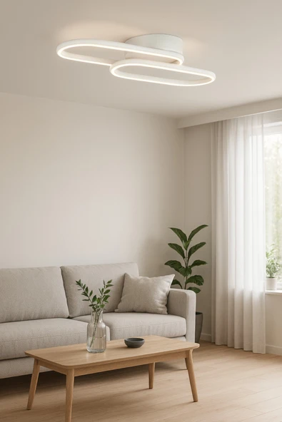 LEGACY Zzez Beyaz Renk Modern Tasarım Beyaz Ledli Cafe - Mutfak - Salon 2 Li Led Avize - Resim 5