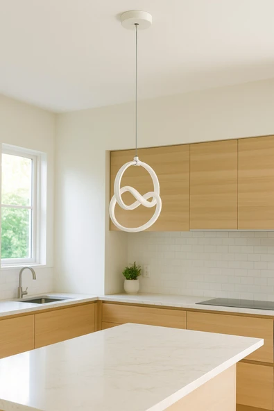 LEGACY Doruk Beyaz Renk Modern Tasarım Salon Mutfak Hol Beyaz Led Sarkıt Avize - Resim 3