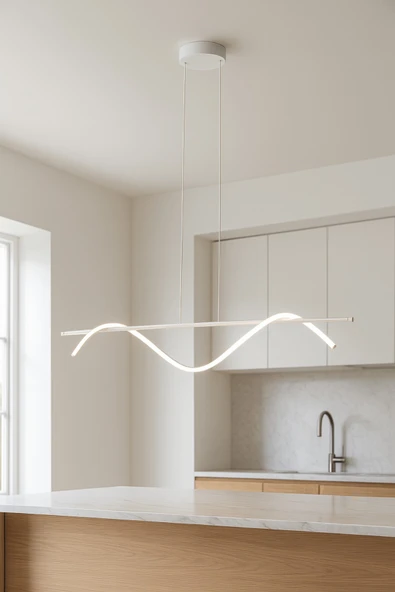 LEGACY Eclipse Beyaz Renk Modern Tasarım Beyaz Ledli Cafe - Mutfak - Salon 2 Li Led Avize - Resim 3