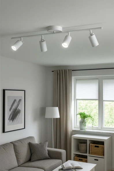 LEGACY Spoti 4'Lü Beyaz Renk (BEYAZ IŞIK) Modern Tasarım Salon - Mutfak - Banyo Spot Ledli Sıralı Avize - Resim 5