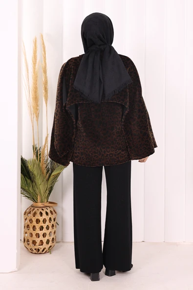 Atkı Detay Leoparlı Panço 70061-1 Kahverengi - Resim 3