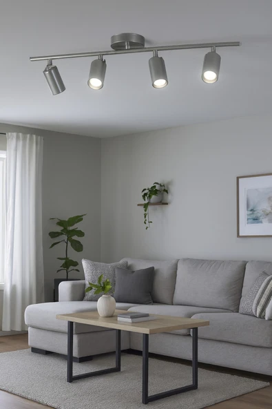 LEGACY Spoti 4'Lü Gri Renk (BEYAZ IŞIK) Modern Tasarım Salon - Mutfak - Banyo Spot Ledli Sıralı Avize ürün görseli