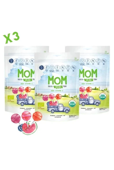 MOM 3'lü Organik Lolipop C Vitaminli 3 Farklı Meyve Aromalı