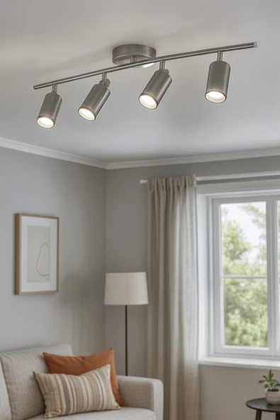 LEGACY Spoti 4'Lü Gri Renk (BEYAZ IŞIK) Modern Tasarım Salon - Mutfak - Banyo Spot Ledli Sıralı Avize - Resim 3