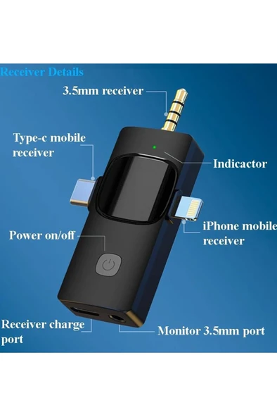 Yüksek Kalite Profesyonel 3 In 1 Kablosuz Taşınabilir Yaka Mikrofonu Youtube Facebook Tiktok - Resim 4