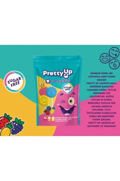 Pretty Up Diş Dostu Şekersiz Yassı Lolipop Vegan Ve Glutensiz 5.5gr - 1 Paket - Resim 2