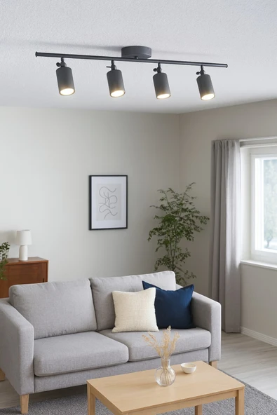 LEGACY Spoti 4'Lü Antrasit Renk (BEYAZ IŞIK) Modern Tasarım Salon - Mutfak - Banyo Spot Ledli Sıralı Avize - Resim 3