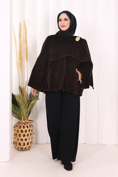 Atkı Detay Leoparlı Panço 70061-1 Kahverengi ürün görseli 1
