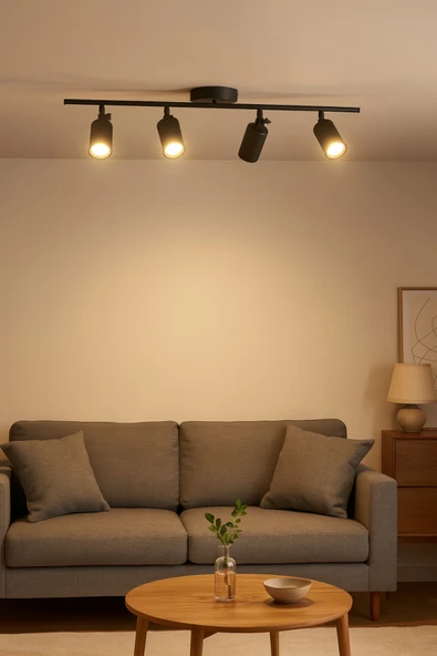 LEGACY Spoti 4'Lü Siyah Renk (GÜN IŞIĞI) Modern Tasarım Salon - Mutfak - Banyo Spot Ledli Sıralı Avize - Resim 5