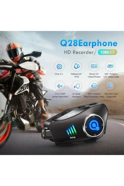 Q28 Motosiklet Kask Bluetooth Kulaklık 1080p Kamera Interkom Kulaklık Su Geçirmez Intercom - 6