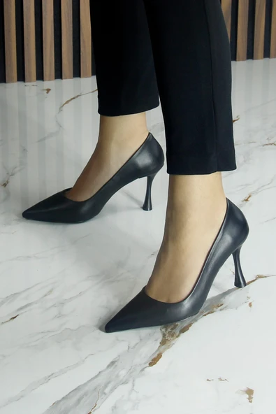 Erkan Saçmacı Suzanna Siyah Hakiki Dana Derisi Sivri Burun Klasik İnce Topuklu Ayakkabı - 5