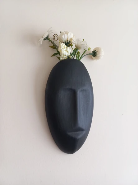 Dekoratif Maske Duvar Vazosu, Duvar Dekoru ,Heykel Duvar Süsü,Siyah ürün görseli 1