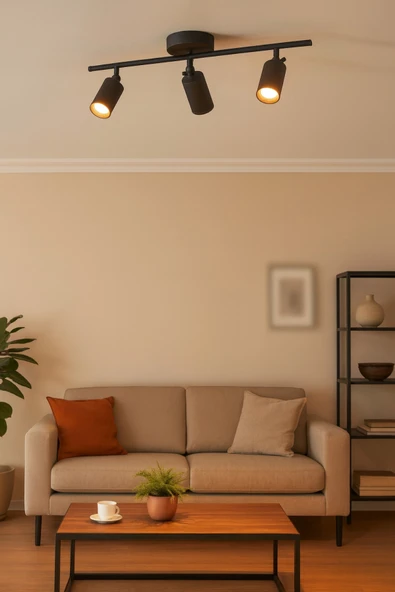 LEGACY Spoti 3'Lü Siyah Renk (GÜN IŞIĞI) Modern Tasarım Salon - Mutfak - Banyo Spot Ledli Sıralı Avize - Resim 5