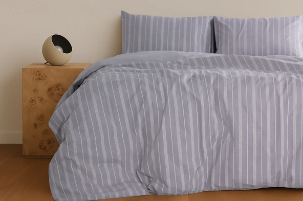 Sleeptown Keten Görünümlü Armürlü Pamuk Nevresim Takımı Gri-Bej / 160x220 Tek Kişilik-200x220 Çift Kişilik - 2